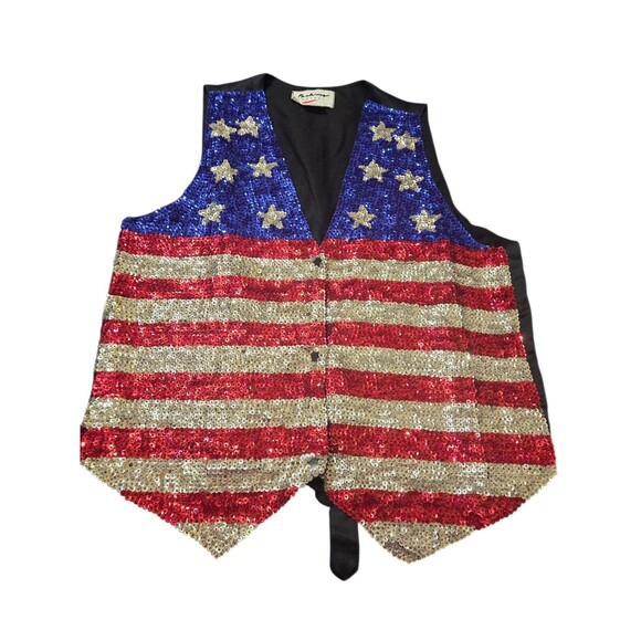 Vintage USA American Flag Sequin Beaded Vest Size XL Snap Front C20.1 - Picture 1 of 8